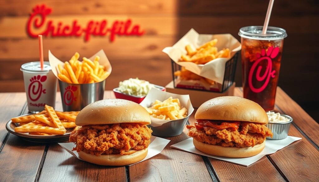 Chick-fil-A menu with chicken sandwiches and side items