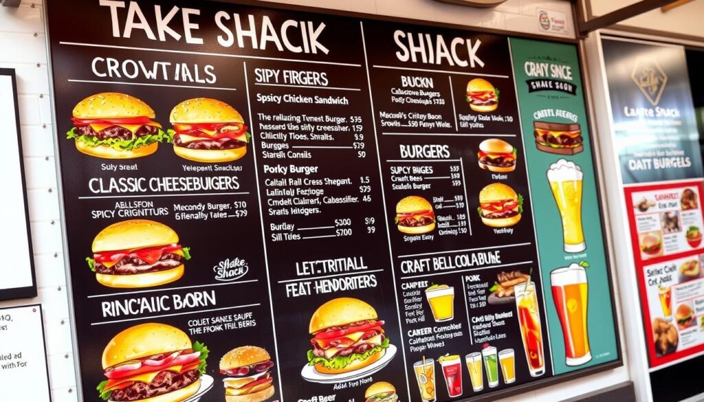 Shake Shack menu with pork and alcohol options