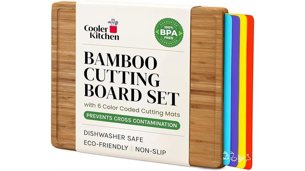 color coded bamboo cutting set