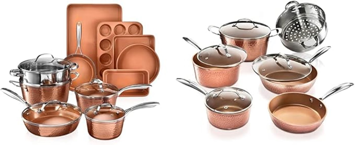 copper hammered cookware set