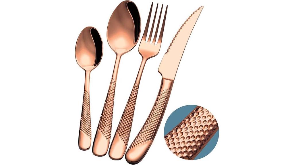 copper hammered silverware set
