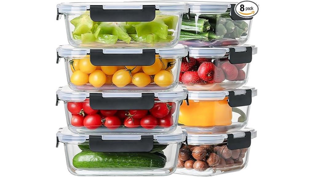 eight large glass containers