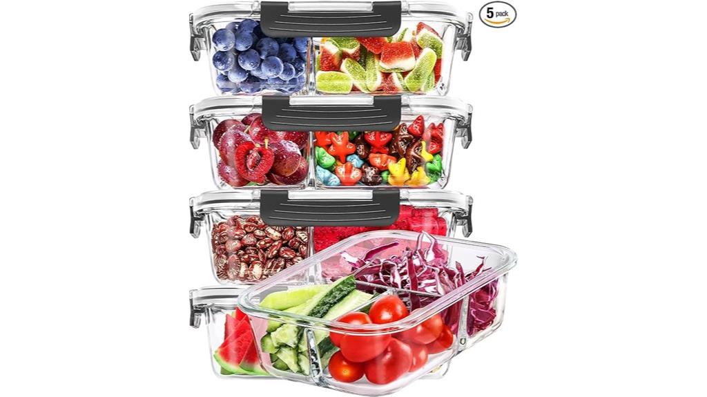 five glass food containers