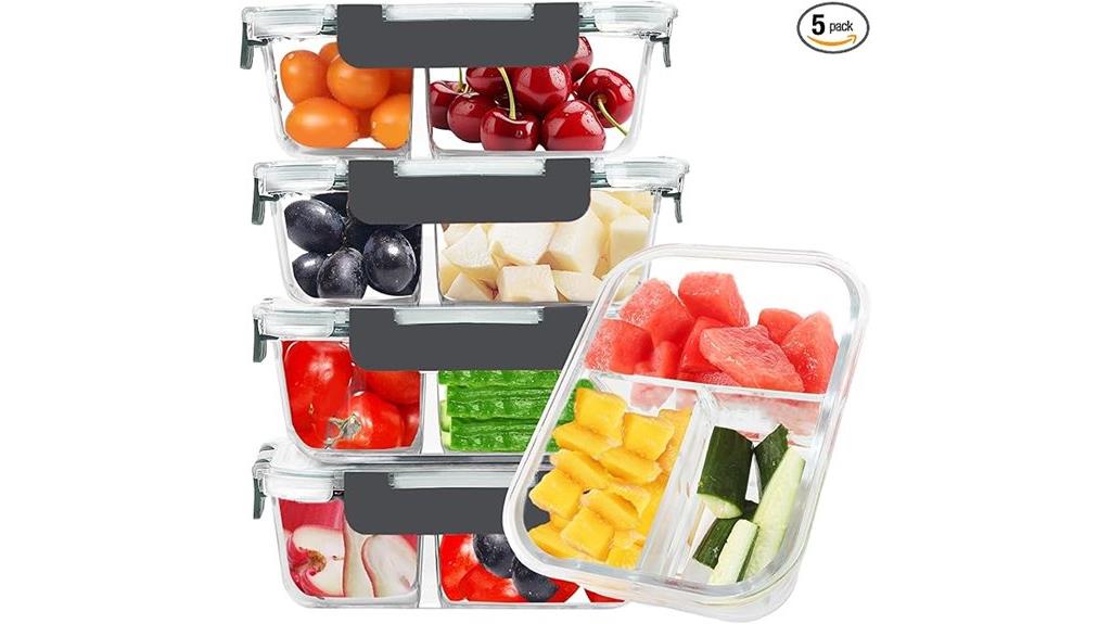 five glass meal containers