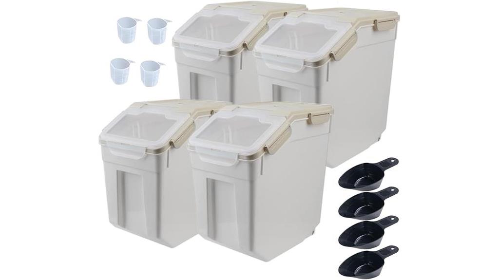 four 25lb flour containers