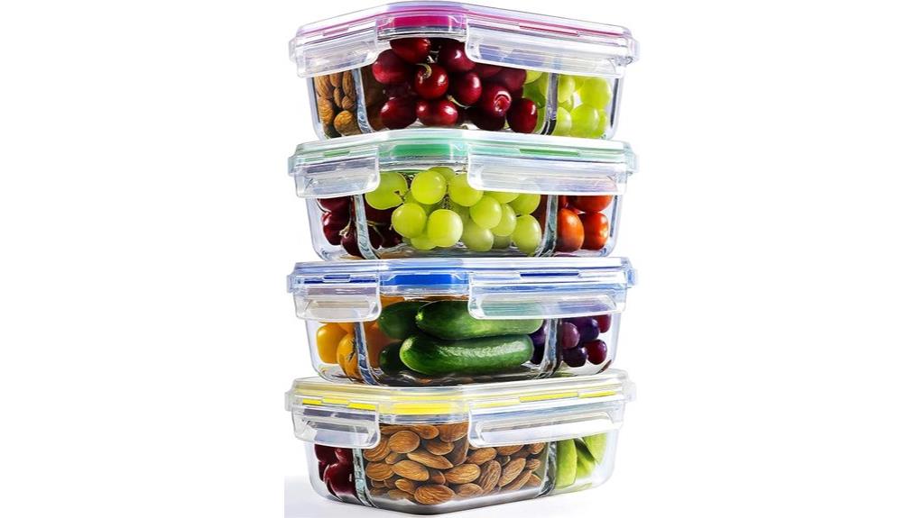 four compartment glass containers