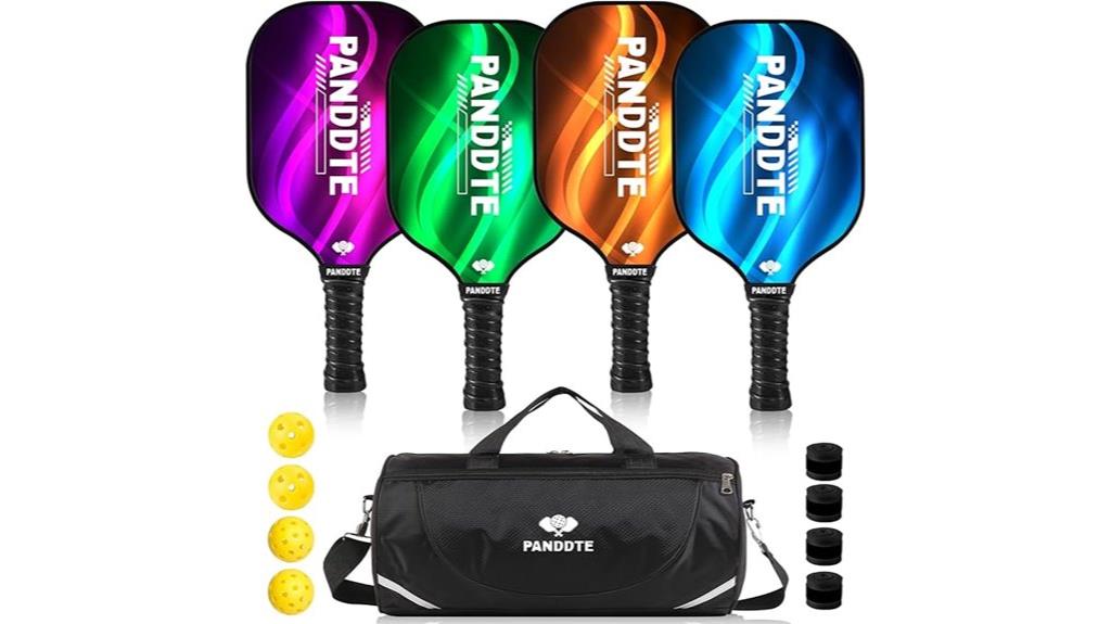 four paddles with balls