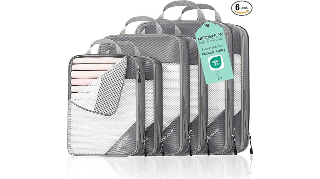 six piece travel packing cubes
