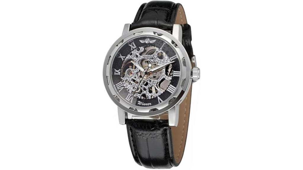 skeleton dial leather watch