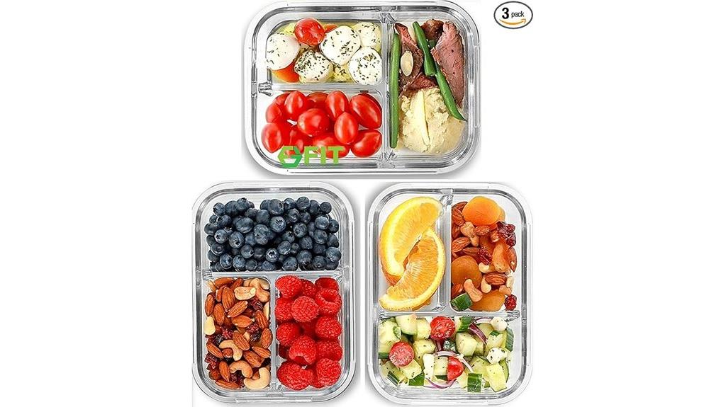 three compartment meal containers