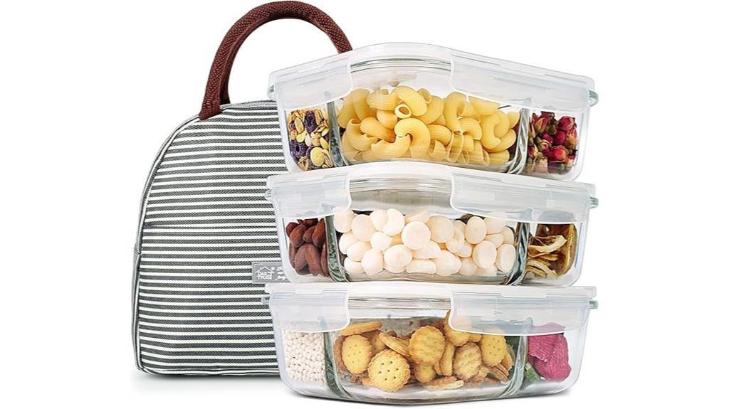 three glass meal prep containers