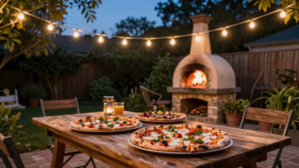 outdoor pizza night setup