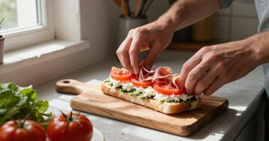 Panino Con Caprino, Pomodori E Prosciutto Crudo