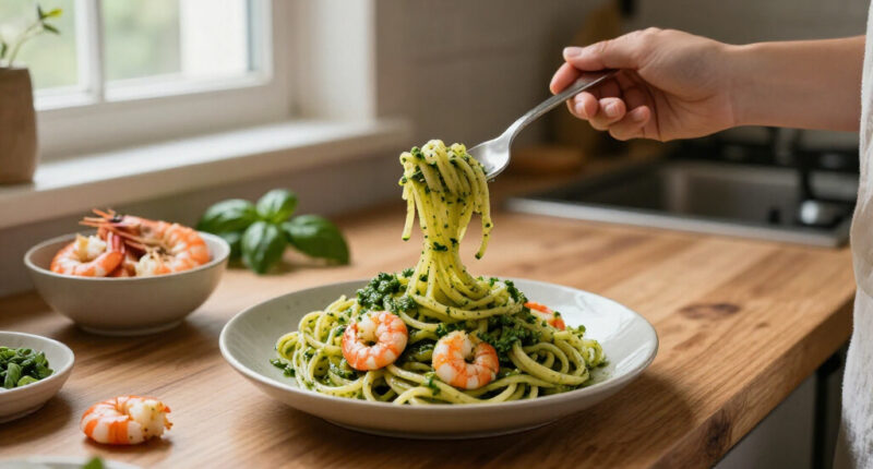 Pici Con Pesto Di Gamberi