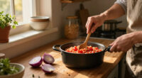 Tomato Risotto With Frizzled Red Onions