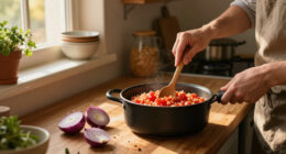 Tomato Risotto With Frizzled Red Onions